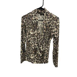 Reba Leopard Print Long Sleeve Wrap Top Tan Black Sz Small Metallic Animal Print